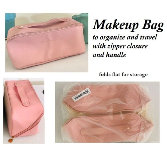 Cosmetics Makeup Organizer Bag with Handle Pink Large Capacity Perfect for Trave - Picture 2 of 12